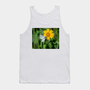 Checkered White Butterfly Enjoying  Huisache Daisy Tank Top